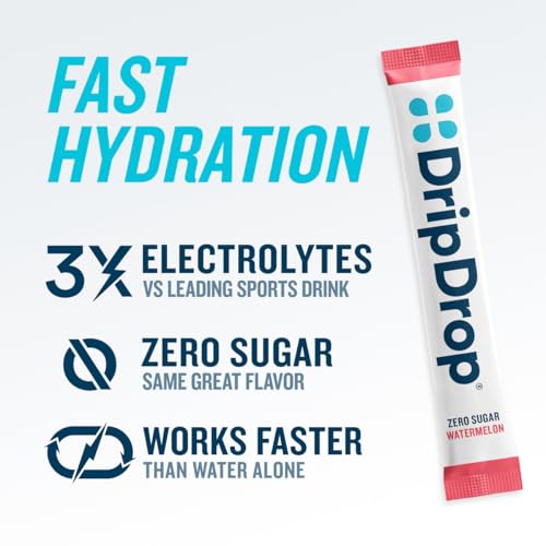 DripDrop Hydration - Zero Sugar Watermelon - Electrolyte Drink Mix Single Serve Powder Packets | Non-GMO, Gluten Free, Vegan | 32 Sticks - Thumbnail 2