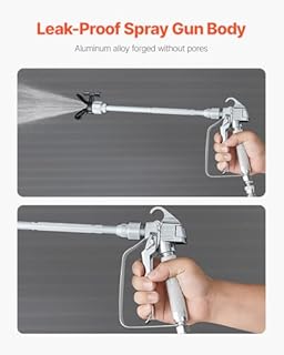 VEVOR Kit Pistola a Spruzzo Airless e Tubo Flessibile, Set Tubi Flessibili per Spruzzatore di Vernice Alta Pressione 248 Bar con 5 Ugelli, Giunto Girevole, Filtri, Tubo Flessibile, Aste di Prolunga