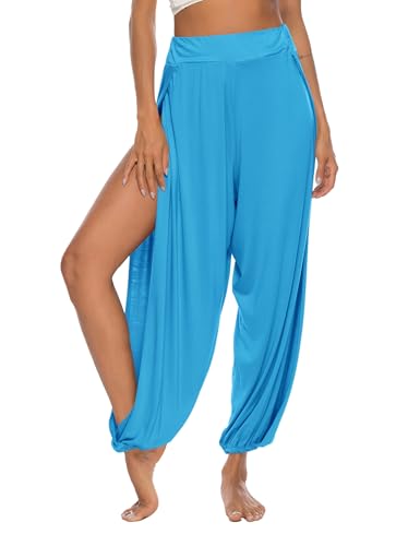 AvaCostume High Slit Harem Pants Women Hippie Harem Pants Trousers Lakeblue L