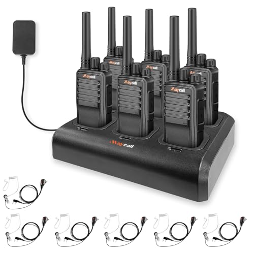 Maycall MC-528 6 Pack Walkie Talkies with Earpiece, Portable FRS Two Way Radios, 2 Way Radio Long Range, 1200mAh Battery Rechargeable, VOX with 6 Way Multi Unit Charger for Restaurant Business School