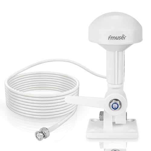 FMUSER GS100 Marine GPS Antenna for Boat Ship Navigation with Adjustable Mount Bracket, 20ft BNC Male Pure Copper RG58 Cable, Includes TNC Adapter