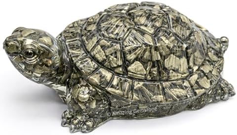 Amazing Gemstone Natural Pyrite Tortoise Turtle Figurine | Feng Shui Wealth & Good Luck Turtle | Prosperity & Positive Energy Crystal Healing Home Decor Gift