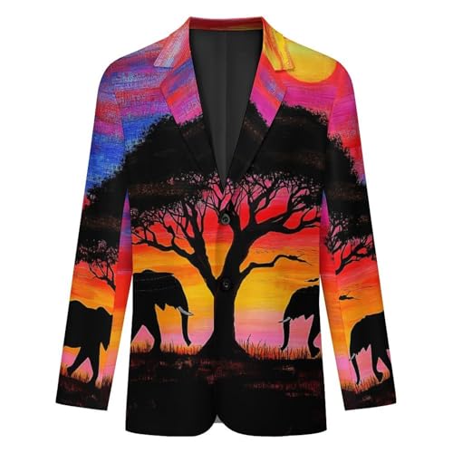 Sunset with African Elephants Mens Blazer Lightweight Sport Coat Two Button Suit Jackets4