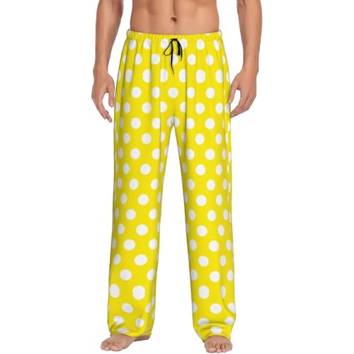Mens Pajama Pants - Yellow Polka Dot Print (B) Soft Sleep Lounge Pants For Men, Casual Pj Bottoms With Pockets 5