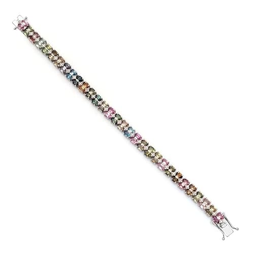 Rkgems Natural Aaa+ Multi Tourmaline Double Line Oval Tennis Bracelet ~ 925 Sterling Silver Gemstone Bracelet ~ October Birthstone~Valentine's Gift #TOP4