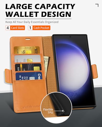 SHIELDON Capa para Galaxy S24 Ultra 5G de 6,8 polegadas, capa carteira de couro genuíno Galaxy S24 U