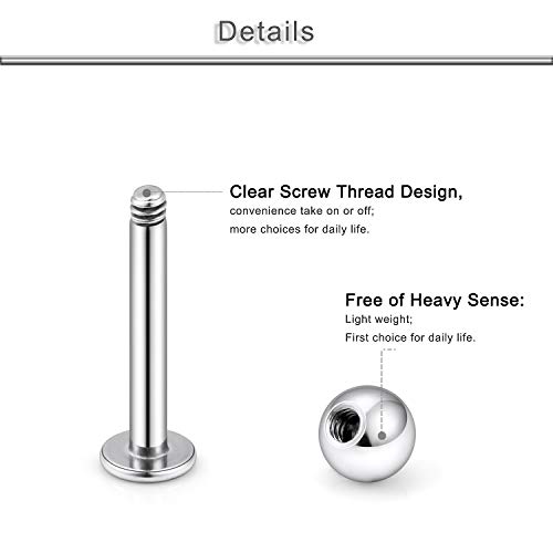 Yaalozei 16G 12Mm Surgical Stainless Steel Labret Monroe Medusa Ashley Long Lip Ring Studs Flat Back Tragus Helix Cartilage Conch Ear Earring Stud Barbell Body Piercing Jewelry For Women Men Silver #TOP4