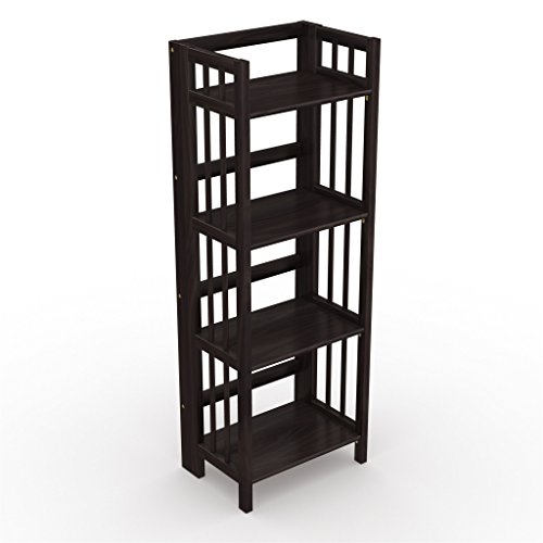 Stony Edge Folding Bookshelf, 4-Tier Book Shelf For Books And Trinkets, No Assembly Folding Shelf, Small Bookshelf For Small Spaces In Home And Office, 45 X 32 X 11.5 Inches, Espresso Wood Finish #TOP13
