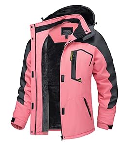 TACVASEN Vestes Imperméables pour Femmes Manteau d'Hiver pour Randonnée Extérieure pour Dames Veste en Fleece Chaude pour Ski avec Capuche Parka Isolante pour Randonnée Veste Imperméable Rose,XXL