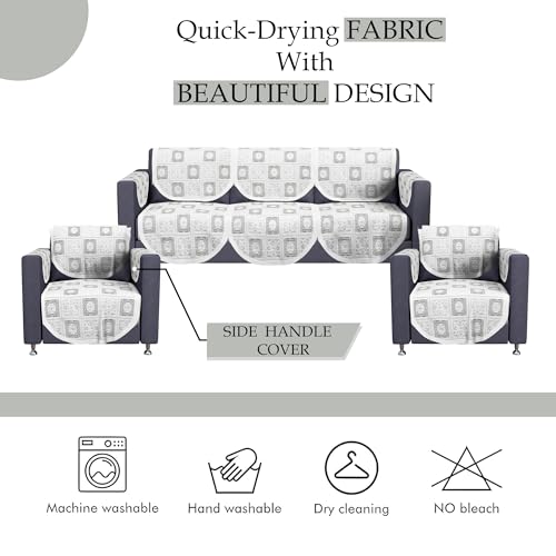 Image of Kuber Industries (Set of 16) Stylish & Durable Cotton Sofa Covers 5 Seater with Arms | Washable Sofa Protector & Slipcover for Living Room & Office | Square Flower - White