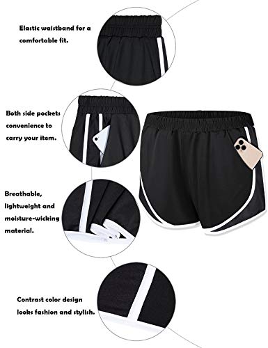 Fulbelle Gym Shorts for Women,Teen Girls Summer Athletic Hiking Running Athletic Workout Yoga Cycling Biker Short Pants with Pockets Underneath Activewear Lounge Clothes Black Large - Thumbnail 3