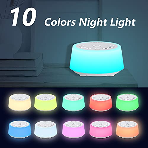 color noise sound machines with 10 colors night light 25 soothing sounds and sleep white noise machine 32 volume levels 5 timers adjustable brightness memory function for adults kids baby