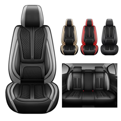 Image of Seat Covers for Front Seat,Nappa Leather Car Seat Covers,Waterproof Universal Fit Car Seat Cushion,2 PCS Automotive Seat Protector for Most Sedans SUV Pick-Up Truck Sedans,Black&Grey