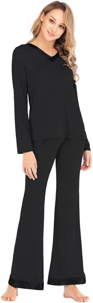 Pajamas Set for Women Long Sleeve Sleepwear with Long Pants Soft Casual Loungewear