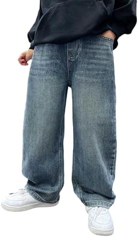 Verdusa Boys Jeans Baggy Straight Leg Elastic Waist Loose Denim Pants with Pockets