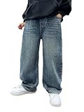 Verdusa Boys Jeans Baggy Straight Leg Elastic Waist Loose Denim Pants with Pockets Blue 11 Years