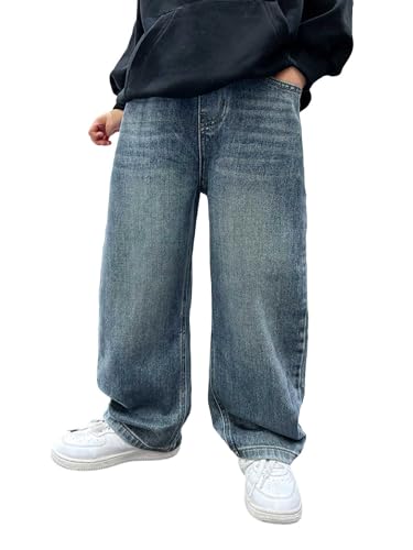 Verdusa Boys Jeans Baggy Straight Leg Elastic Waist Loose Denim Pants with Pockets