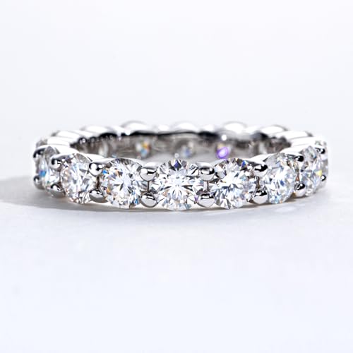Moissanite Eternity Ring, 5cttw D Color VVS1 Lab Created Diamond 18K White Gold Plated Silver Engagement Wedding Bands for Women3
