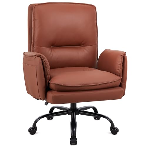 IWMH Office Chair for Home, 400lbs Heavy Duty Big and Tall Executive Desk Chair with Ergonomic Lumbar Support, PU Leather Adjustable Height Computer Chairs for Women, Brown