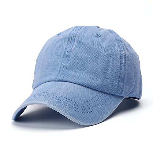 Womens Distressed Baseball Cap Plain Solid Color Adjustable Vintage Mens Sport Hat Unisex Versatile Washed Dad Hat, Sky Blue, One size
