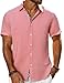 PJ PAUL JONES Men's Button Down Short Sleeve Shirt Casual Summer Beach Textured Wedding Shirts Pink