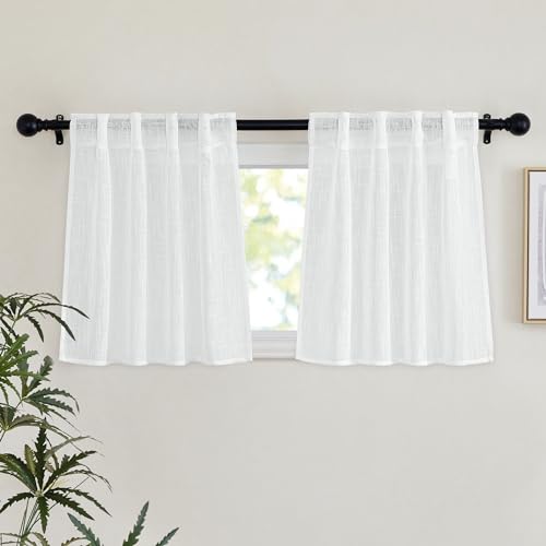 NICETOWN Semi Sheer Short Curtains for Kitchen 24 inches Long, Rod Pockets & Back Tab Linen Blend Privacy with Light Filtering Small Window Treatments