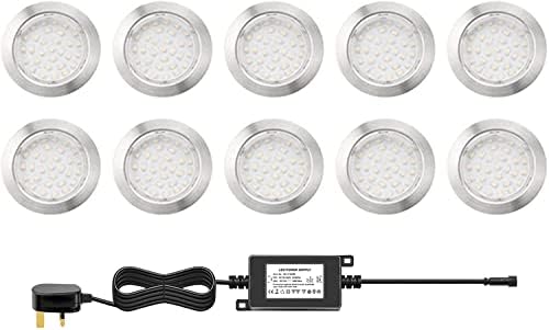 CHNXU 80mm Large Led Decking Lights Outdoor Low Voltage 12v IP67 2.5W Waterproof Deck Lighting Kits Pack of 10 (Warm White) [Energy Class A]