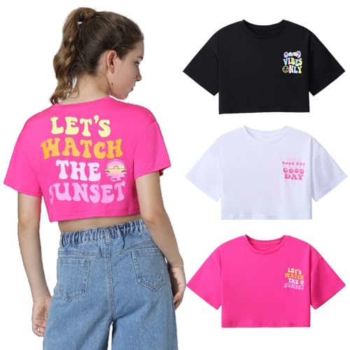 Mebius Girls Toddler Graphic Tees T Shirts Letter Print Summer Casual Short Sleeve Crewneck Preppy Cute Top 3T-12Y