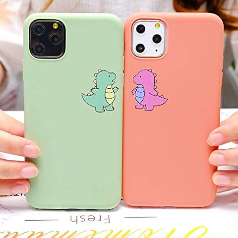 YCCY Silicone Matcha Green Couple Phone Case Cover for iPhone 7/8/iPhone SE 2020 Lover Cute Cartoon Dinosaur Phone Case Cover Bumper Mustard Green Protective Shell Compatible for iPhone 7/iPhone 8 Cover
