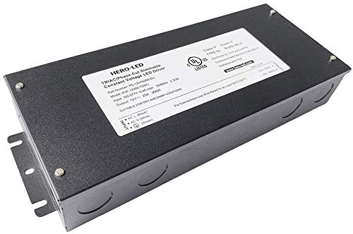 HERO-LED PS-12LPS300-WJ TRIAC/Phase-Cut Dimmable LED Driver Transformer - Enclosed LED Power Supply - AC 100-277V to Constant Voltage 12V DC, 25A, 300W