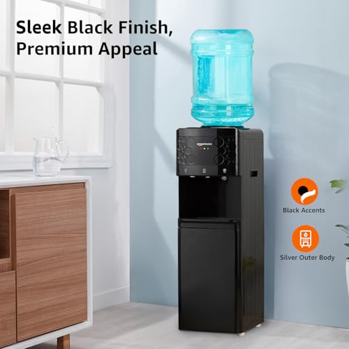 Image of amazon basics Hot and Cold Floor Standing Water Dispenser, Top Loading, 20Litre Full Black