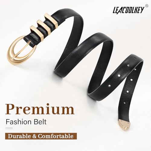 LEACOOLKEY Women's Leather Belt for Jeans Dress Pants Fashion Ladies Leather Belt with Gold Buckle — view 2