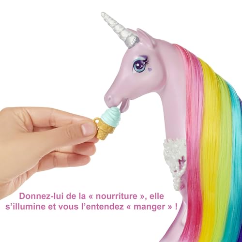 Barbie Dreamtopia Licorne Rose Lumières Magiques crinière Arc-en-Ciel, Sons et lumières et poupée Royal, Emballage fermé, Jouet pour Enfant, GWM78 – Image 6
