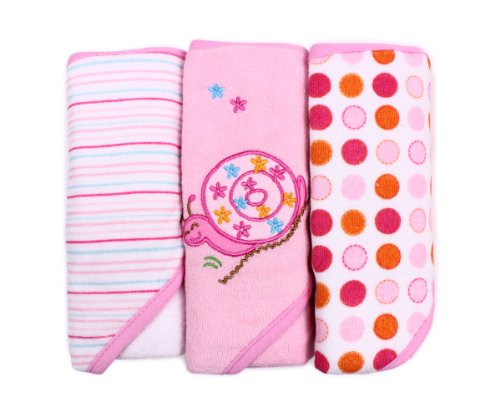 Spasilk Soft Terry Hooded Towel Set, Pink Snail, 3-Count