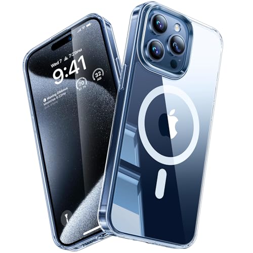 TORRAS Magnetic Shockproof & ShieldMate Designed for iPhone 15 Pro Case, [Military-Grade Drop Tested][Compatible with MagSafe], Clear & Blue