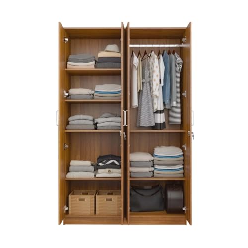 Image of NEUDOT Mono Engineering Wood 4 Door Wardrobe | Almirah for Clothes Wooden | Wardrobe Organizer for Clothes | Multipurpose Almirah for Storage Bedroom | 1 Year Warranty - Leon Teak Finish