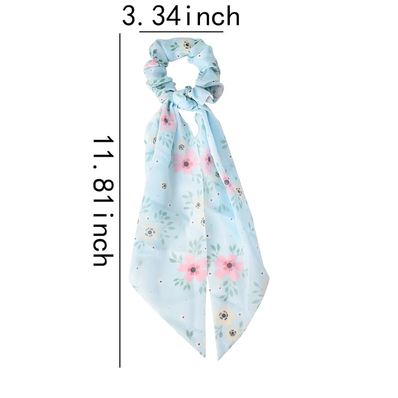 Hair Scarf Scrunchies with Ribbon Tails for Women Girls Flower Printing Hair Scrunchy Scarf Hair Ties for Teen Girls Knotted Bow Hair Elastics Chiffon Ponytail Holder for Women 3 Pcs - Image 2