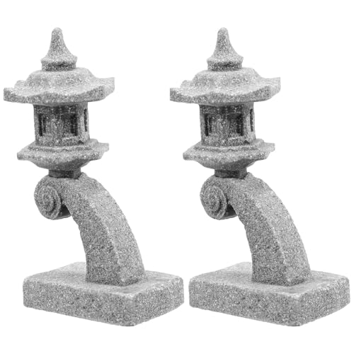 IWOWHERO Farol Japonés de Piedra 2 Piezas Miniatura de Jardín de Rocas Japones Decoración de Bonsái de Resina para Terrario Acuario y Paisaje Zen