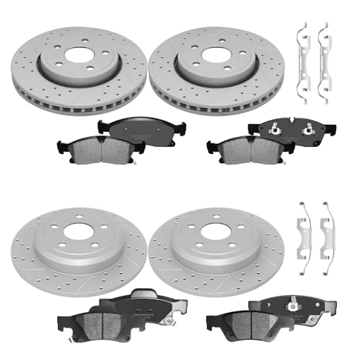 YxpBrake Front Rear Brake Disc Rotors & Ceramic Brake Pads Kit Fit for Jeep Grand Cherokee 2011 2012 2013 2014 2015 2016 2017 2018, Dodge Durango 2011 2012 2013 2014 2015 2016 2017 2018 2019 2020