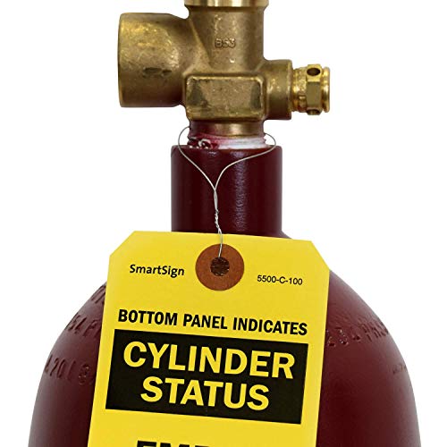 SmartSign (Pack of 100) 5.75 x 2.875 inch “Cylinder Status - Empty, in Service, Full” 3-Part Perforated Tags with Pre-Attached Wires, 13 Point Cardstock, Black and Yellow