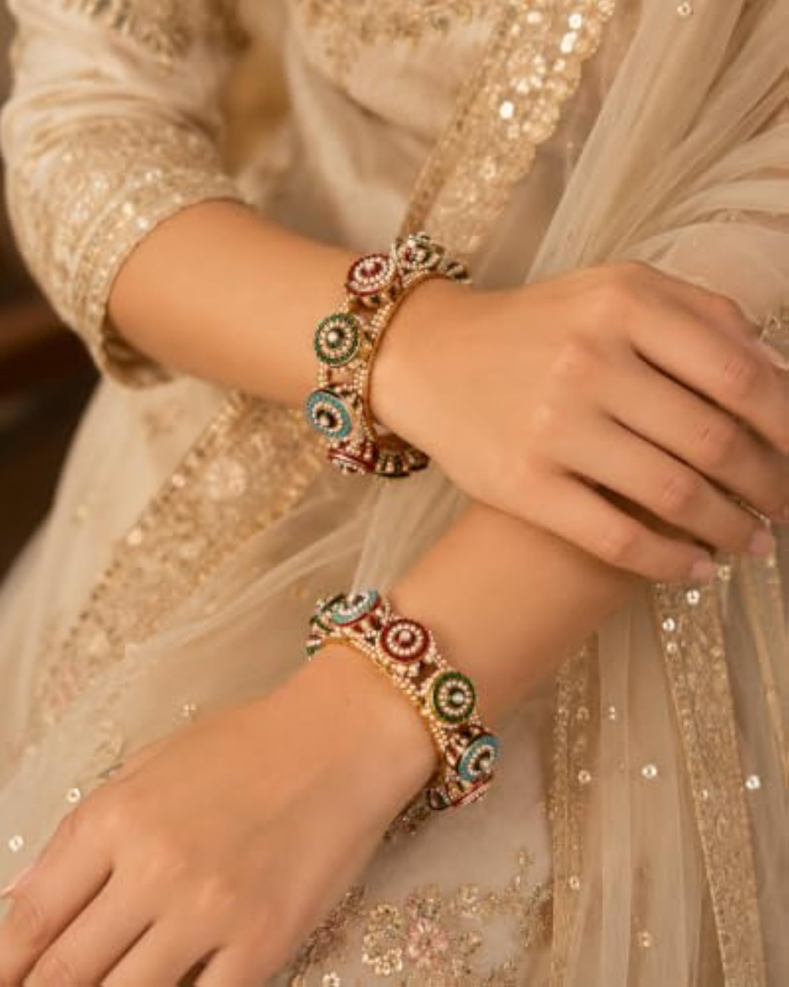 Women's Multicolor Traditional Stone Studded Designer Bangle Set