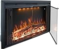 Benrocks 50'' Electric Fireplace Inserts with Glass Door, Recessed Wall Electric Fireplace Heater with Fire Crackling Sound, Adjustable Top Light & Flame Speed, Overheating Protection, 750/1500W Black