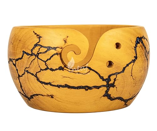 Image of INTAJ Wooden Yarn Bowl for Knitting and Crochet, 7 Inch No-Snag Holder