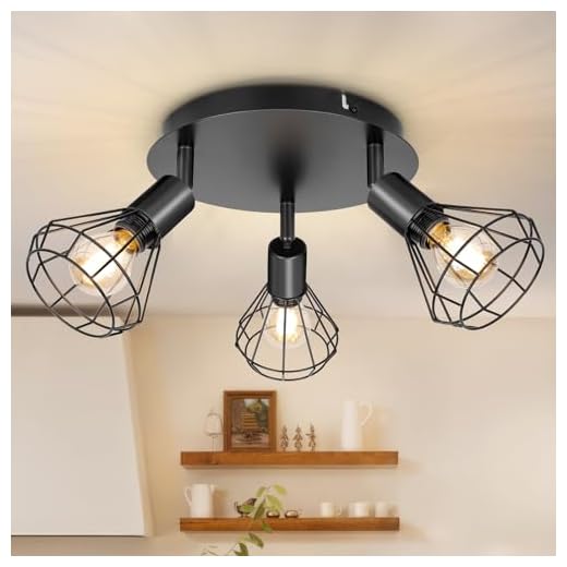 Kimjo Lampara Techo Led Orientables - E14 Foco En El Techo Negro Con 3 Focos Ajustable - Lámparas De Techo De Interior Para Salón Cocina Dormitorio - Bombillas No Incluidas