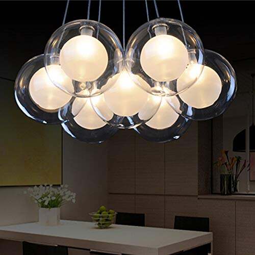 Lustre boules de verre moderne 7 bulles pour salon et salle à manger