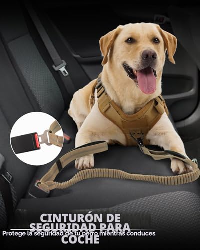 Miniatura 5 de Joytale Correa Para Perro Táctico, Correa Elástica Amortiguadora De 1,2-1,8 M Con 2 Asas Acolchadas, Cinturón De Seguridad Del Coche, Correa Fuerte Para Perros Medianos Grandes X-Grande, Marrón Coyote