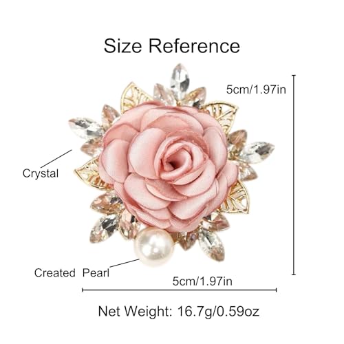 Image of Elegant Rose Flower Brooch Pin for Women Handmade Imitation Crystal Pearl Fabric Flower Lapel Pin Dress Suit Accessories for Wedding Party Gentleman's Essentials Bridal Jewelry Bridesmaid Gifts