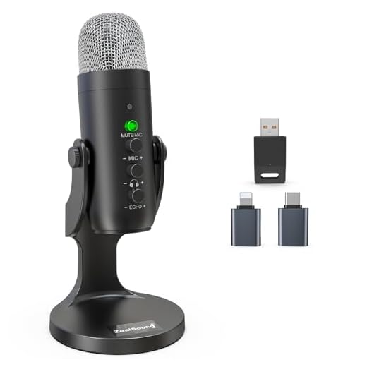 zealsound Microphone USB, 2.4GHz Micro sans File pour iPhone PC Android Téléphone, Micro PC à condensateur avec réduction de Bruit, muet, écho pour Podcast, ASMR, Gaming, Enregistrement vidéo Youtube