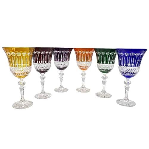 6 Verres à Vin et à Eau en Cristal à Pied - 6 Couleurs Assorties - Artisan du Cristal