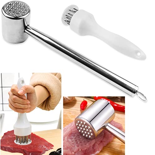 Vandicka Lot de 2 Attendrisseurs à Viande - Marteau Attendrisseur de Viande en Acier Inoxydable + Attendrisseur à Lame D'aiguille - pour Attendrir le Steak, Boeuf, Poulet, Agneau Cover